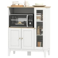 Mobile Microonde con Armadietto Inferiore e 3 Ripiani Laterali con Anta in Vetro, in Legno, 80x35x97 cm, Bianco