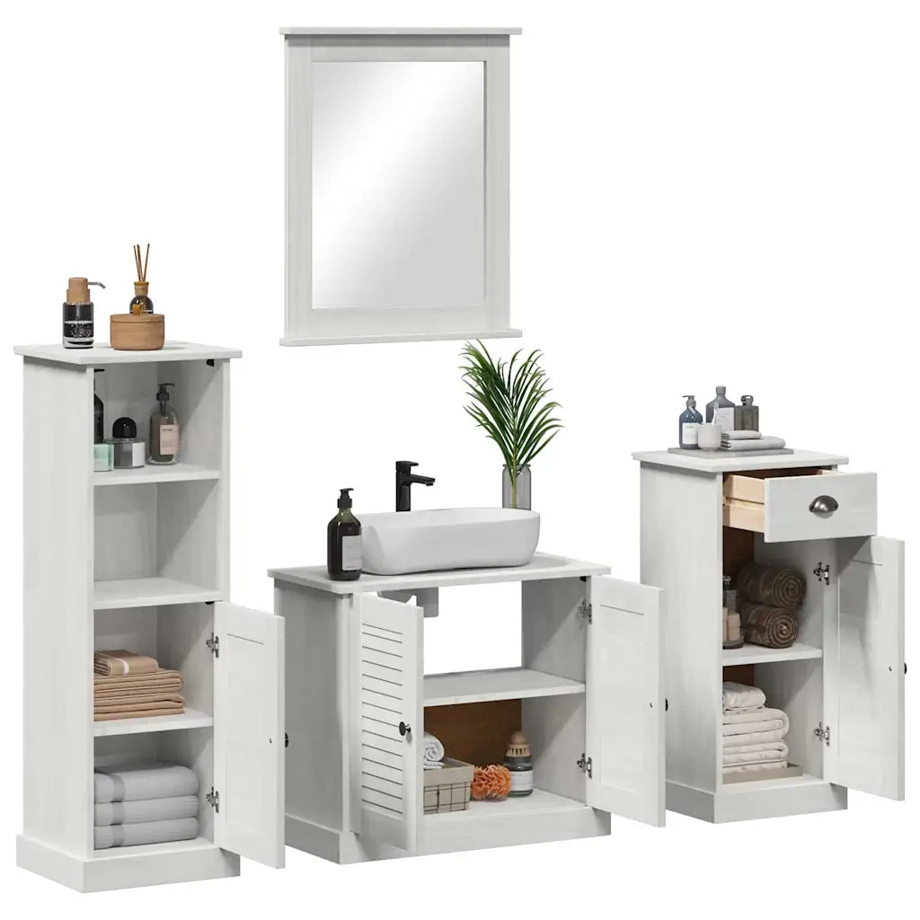 Set di mobili per il Bagno | Armadio da bagno 4 pz Bianco Antico Pino massello