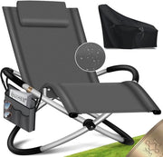 Sedia estensibile pieghevole con tasca e copertura sedia ergonomico relax fino a 180 kg in antracite per giardino e terrazzo