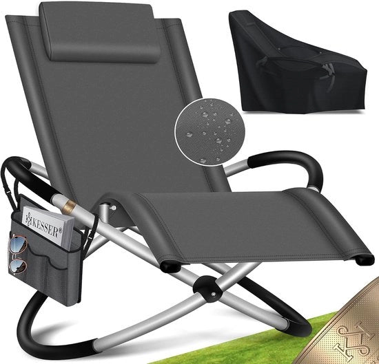 Sedia estensibile pieghevole con tasca e copertura sedia ergonomico relax fino a 180 kg in antracite per giardino e terrazzo