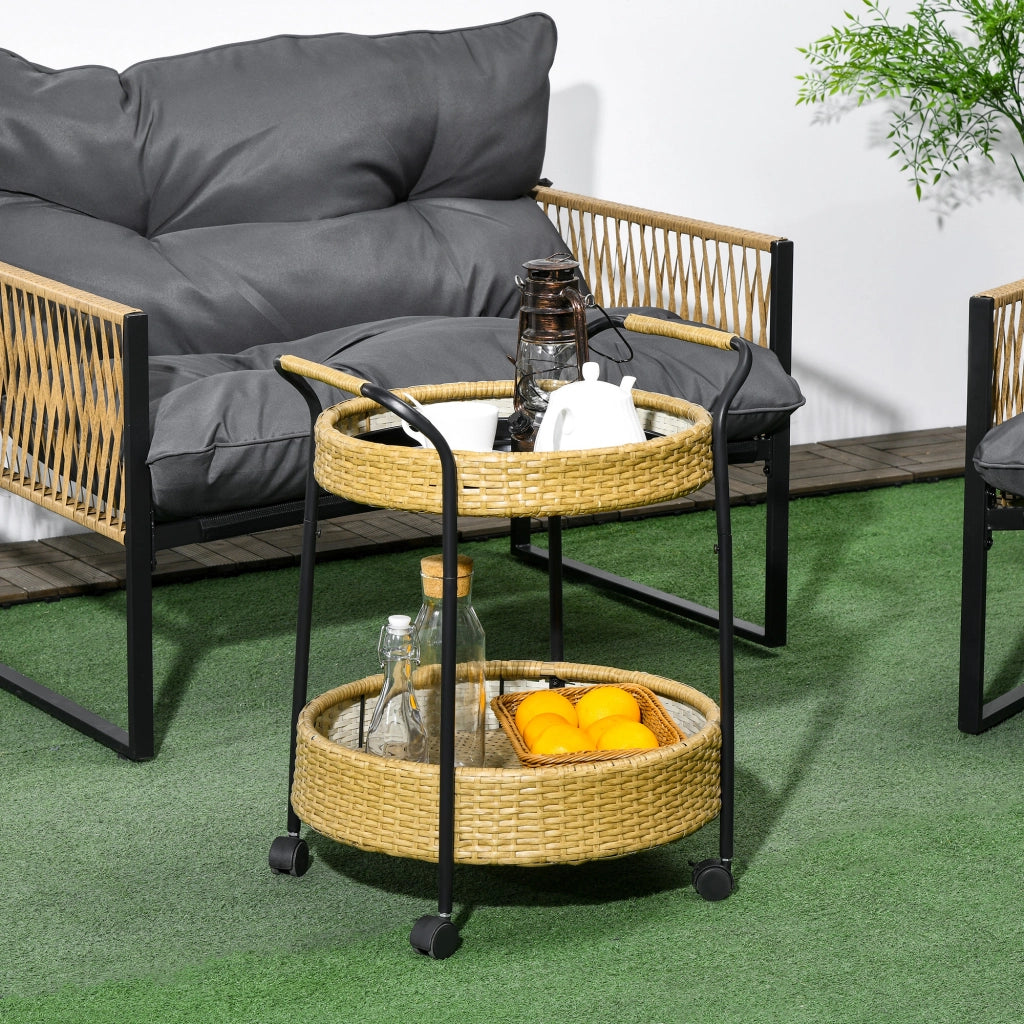 Carrello da bar per esterno ¨C zephmum ¨C 2 ripiani, polyrattan, metallo, giallo, ¦µ50x66 cm