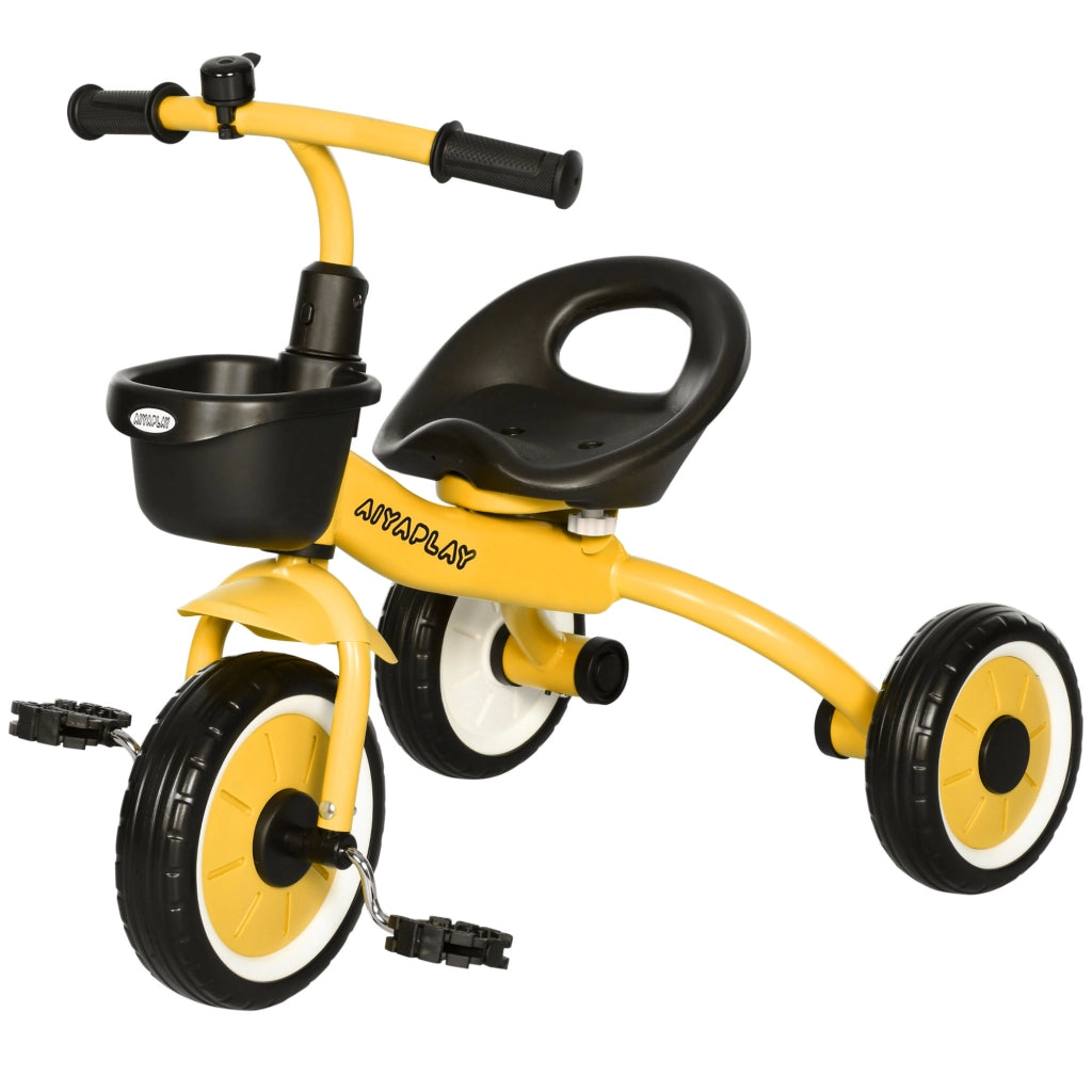 Triciclo Bambini con Seduta Regolabile e Campanello ¨C Zephmum ¨C Giallo 70.5x50x58cm