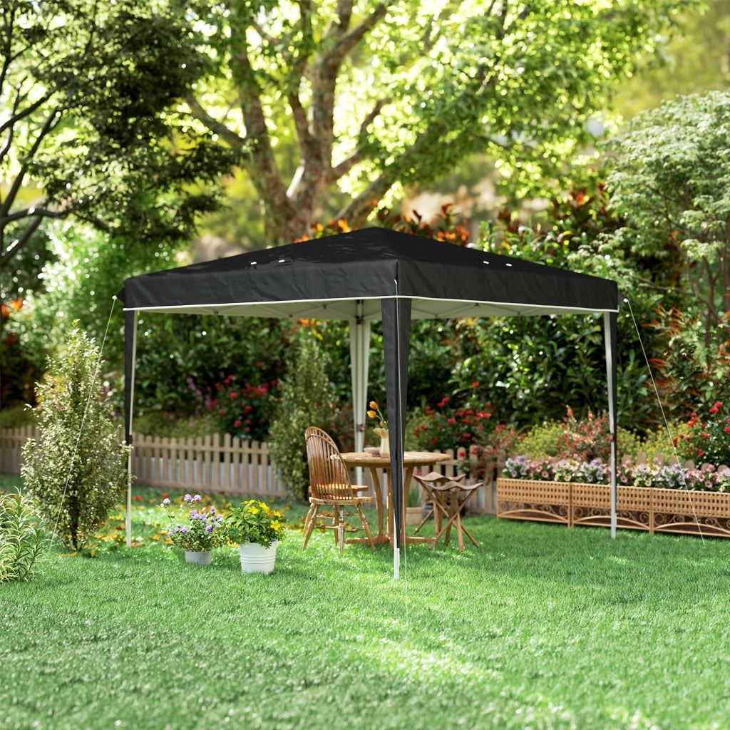 Gazebo da Giardino 300x300x273 cm per 6-9 Persone ad Altezza Regolabile in Metallo e Tessuto Oxford Nero