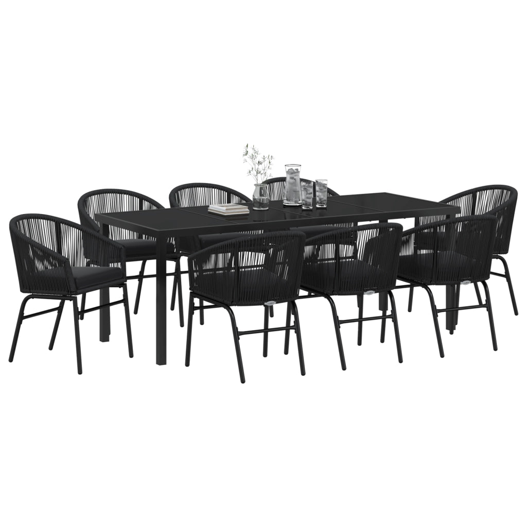 Set da Pranzo da Giardino 9 Pezzi Nero Rattan Polimerico