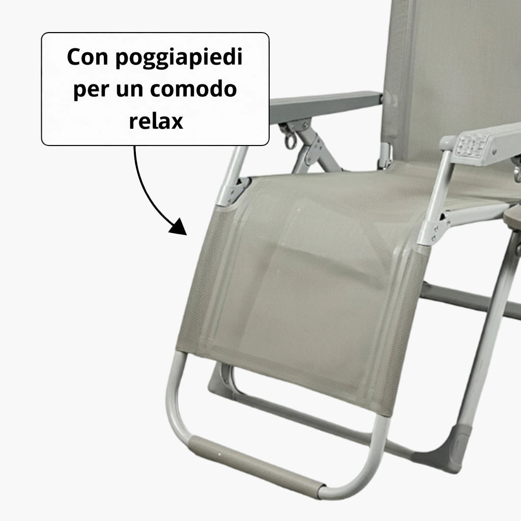 Set 2 Sedie Gravity Luxor Con Vassoio Portaoggetti Poggiapiedi Cuscino Tortora