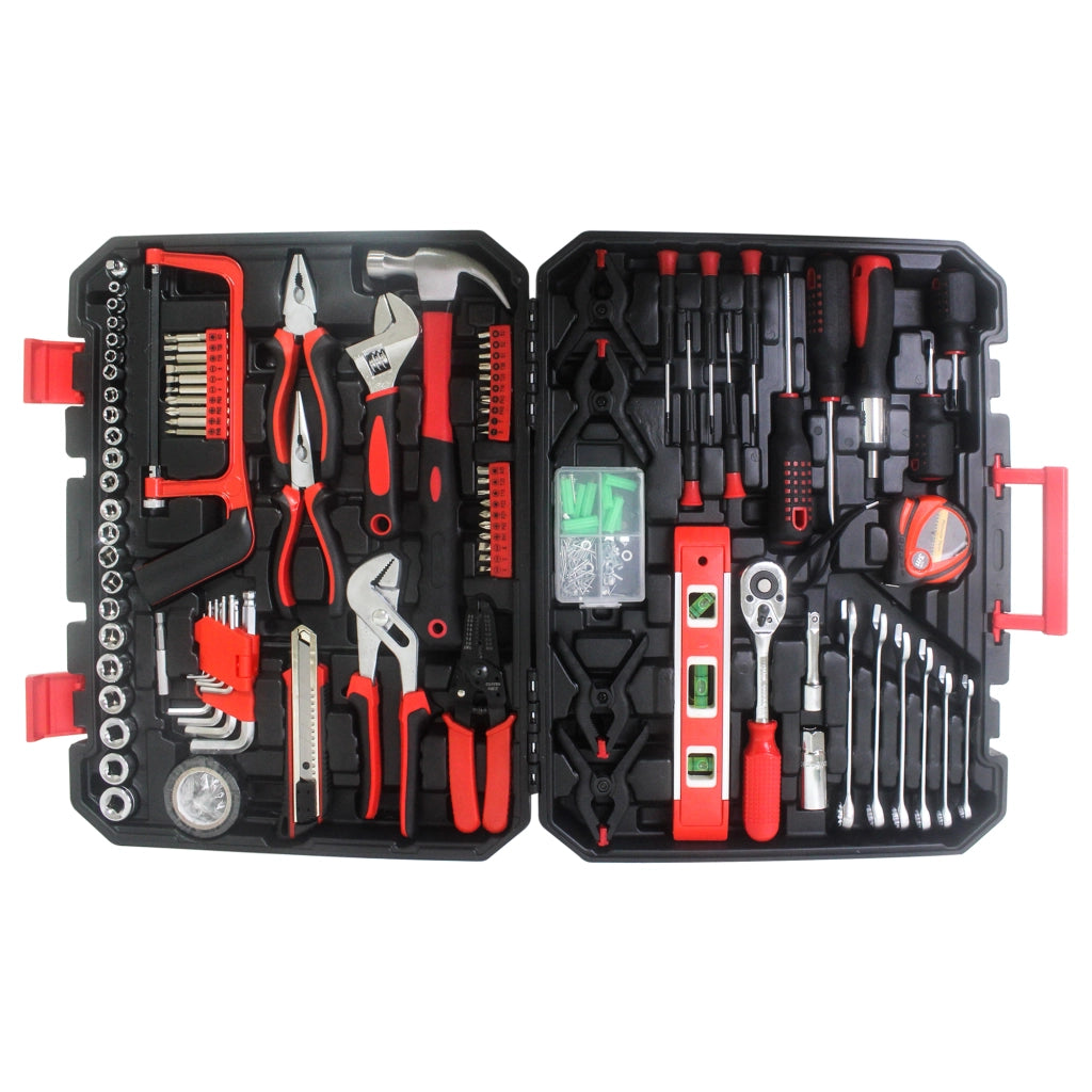 Set Utensili 238 Pezzi in Acciaio al Carbonio Nero Rosso con Valigetta Portatile e Serratura