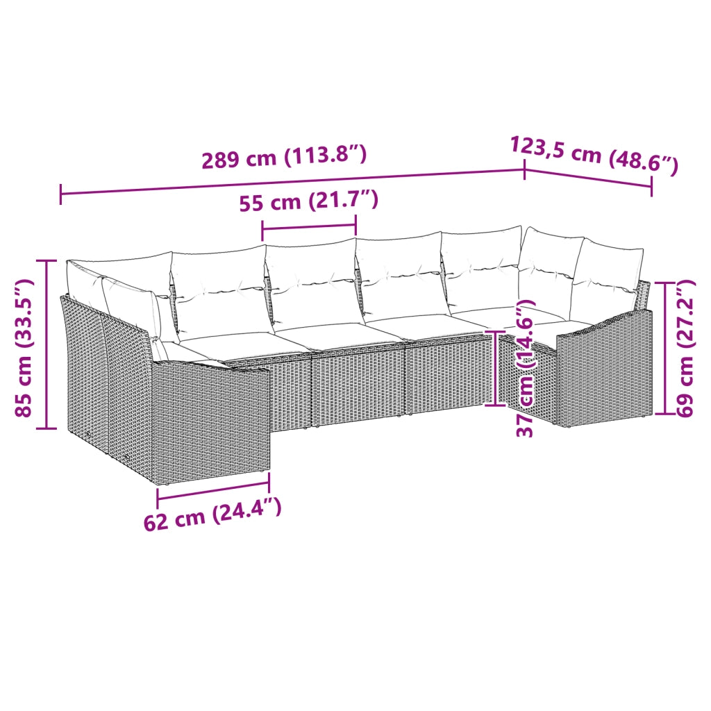 Set da giardino 7 pezzi con cuscini beige in rattan