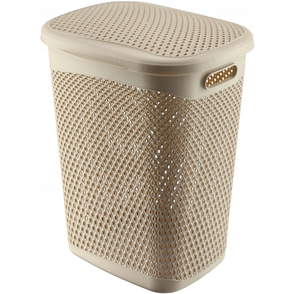 Cesto portabiancheria KADAX con coperchio, contenitore in plastica, 55 litri, beige