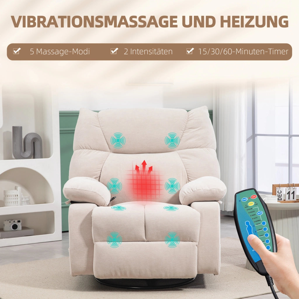 Poltrona massaggiante con riscaldamento e funzione relax, girevole ¨C zephmum ¨C 98x90x98 cm, beige