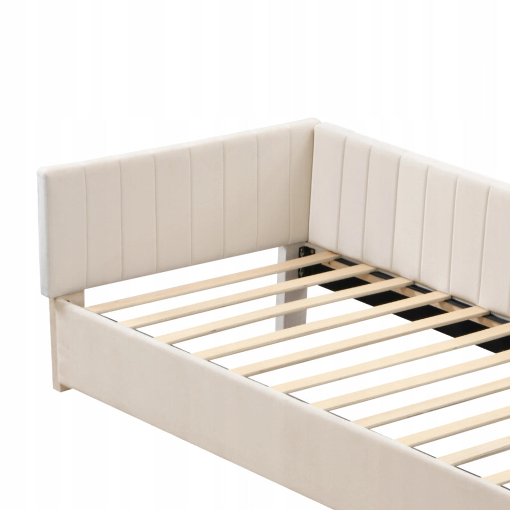 Letto imbottito 90x200 cm - Xylo - Velluto marrone chiaro con struttura a doghe