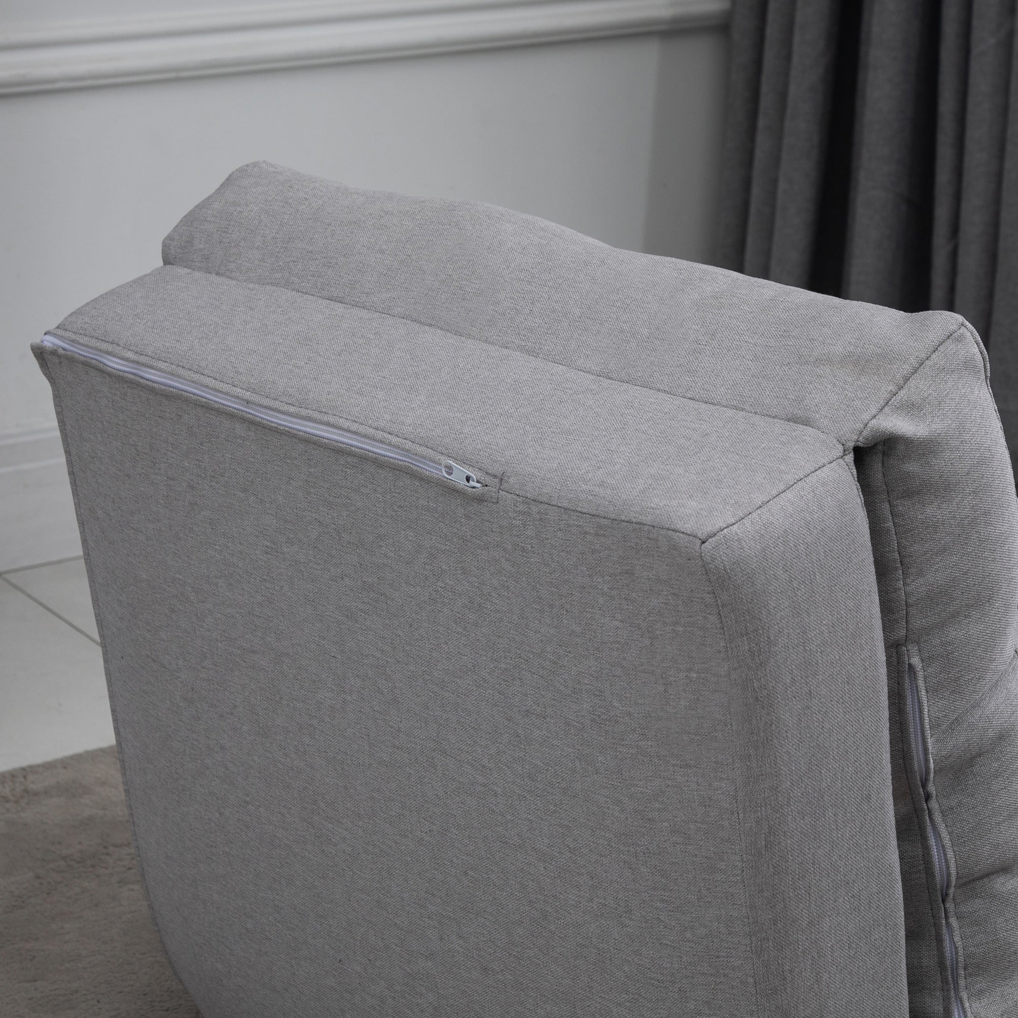 Poltrona Letto 3 in 1 Convertibile in Chaise Longue e Divano da Terra con 2 Cuscini in Tessuto Effetto Lino Grigio