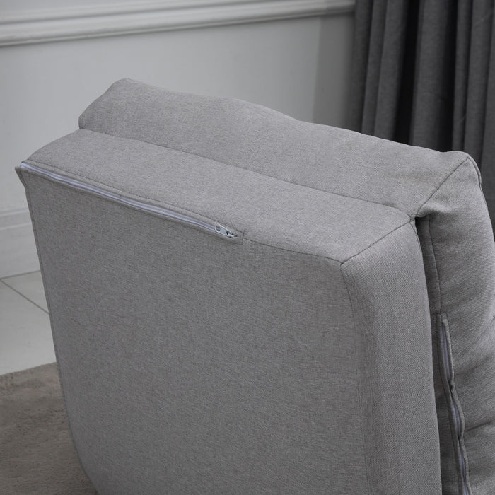 Poltrona Letto 3 in 1 Convertibile in Chaise Longue e Divano da Terra con 2 Cuscini in Tessuto Effetto Lino Grigio