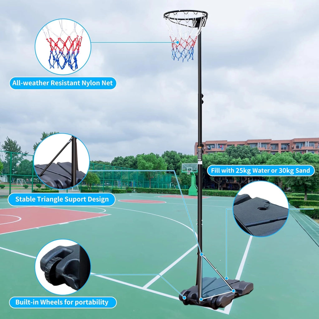 Area giochi canestro regolabile senza tabellone con ruote in ferro e tessuto impermeabile nero