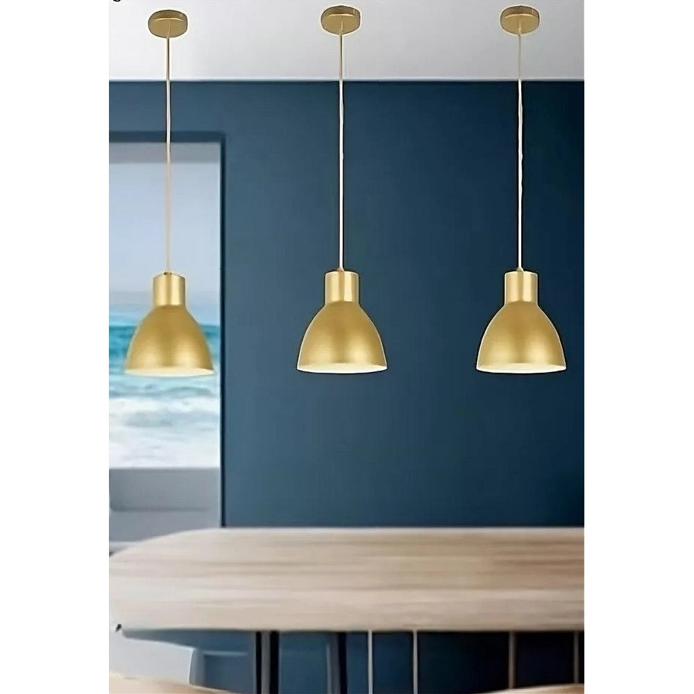 Trade Shop - Lampadario A Sospensione E27 Ferro Paralume Moderno Contemporaneo Campanella Oro Bianco 33276 -