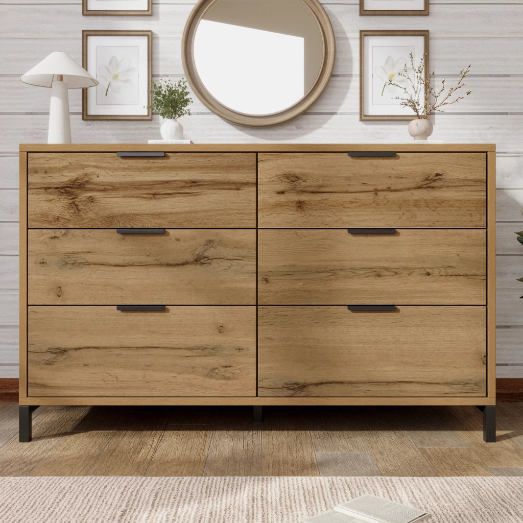 Cassettiera con 6 cassetti 120 x 40 x 76 cm, effetto rovere scuro, struttura in truciolare e metallo