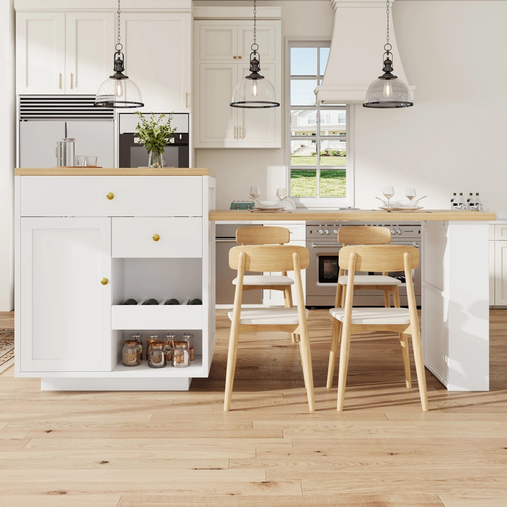 TAVOLO ISOLA CUCINA ESTRAIBILE 122,5-195,5 CM BIANCO MDF
