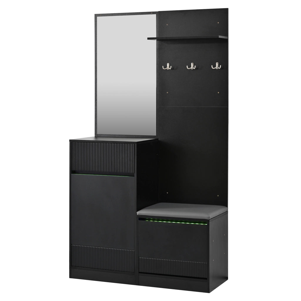 Mobili da ingresso con specchio; scarpiera e illuminazione LED; vano contenitore per ingresso; 105 × 38 × 190 cm