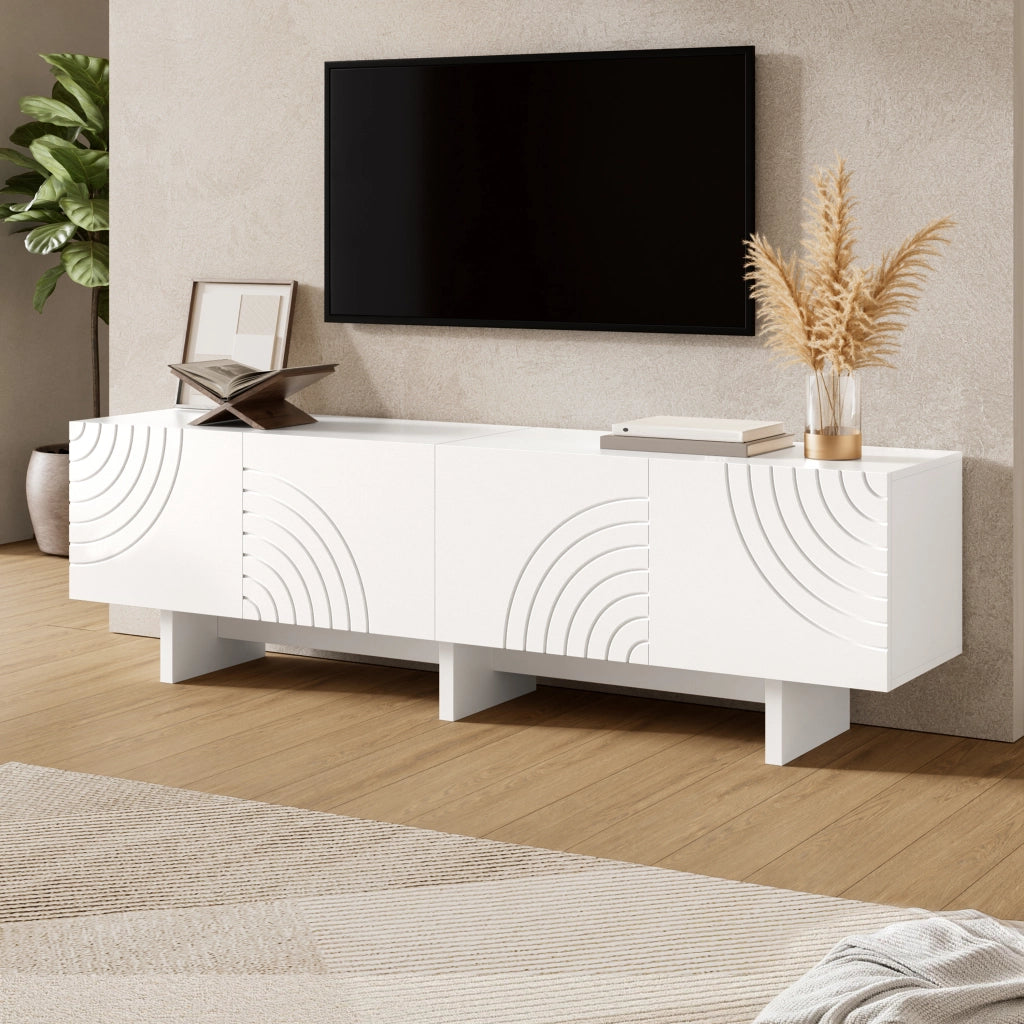 Mobile TV con 4 ante e passacavi; per soggiorno; in MDF e PB; bianco; 170 x 35 x 50 cm