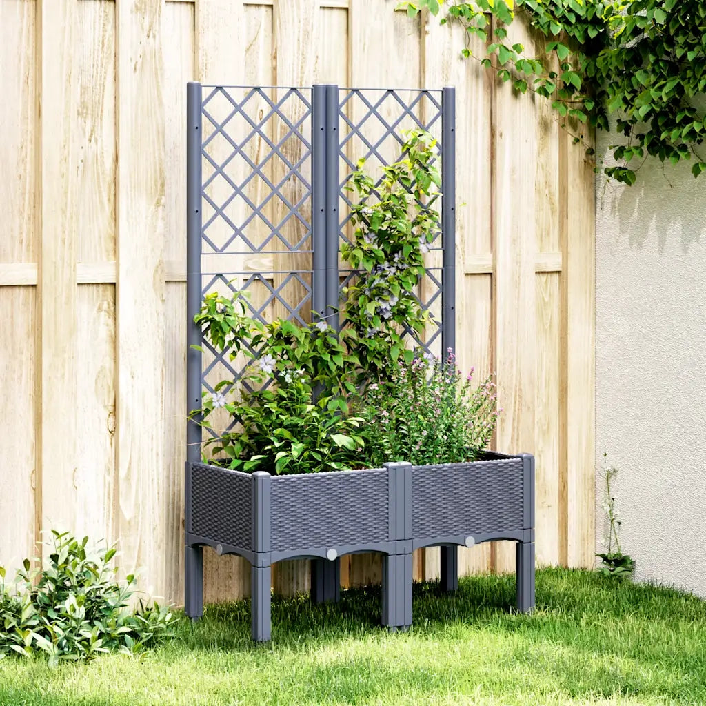 Fioriera | Cassetta per fiori | Vaso Giardino con Traliccio Grigio Blu 80x40x142 cm PP