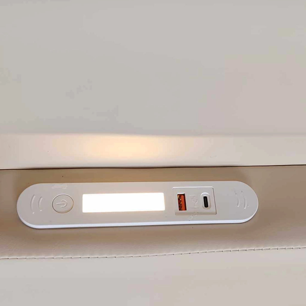 Letto imbottito per bambini 90x200 cm; con luce notturna e USB; ecopelle beige