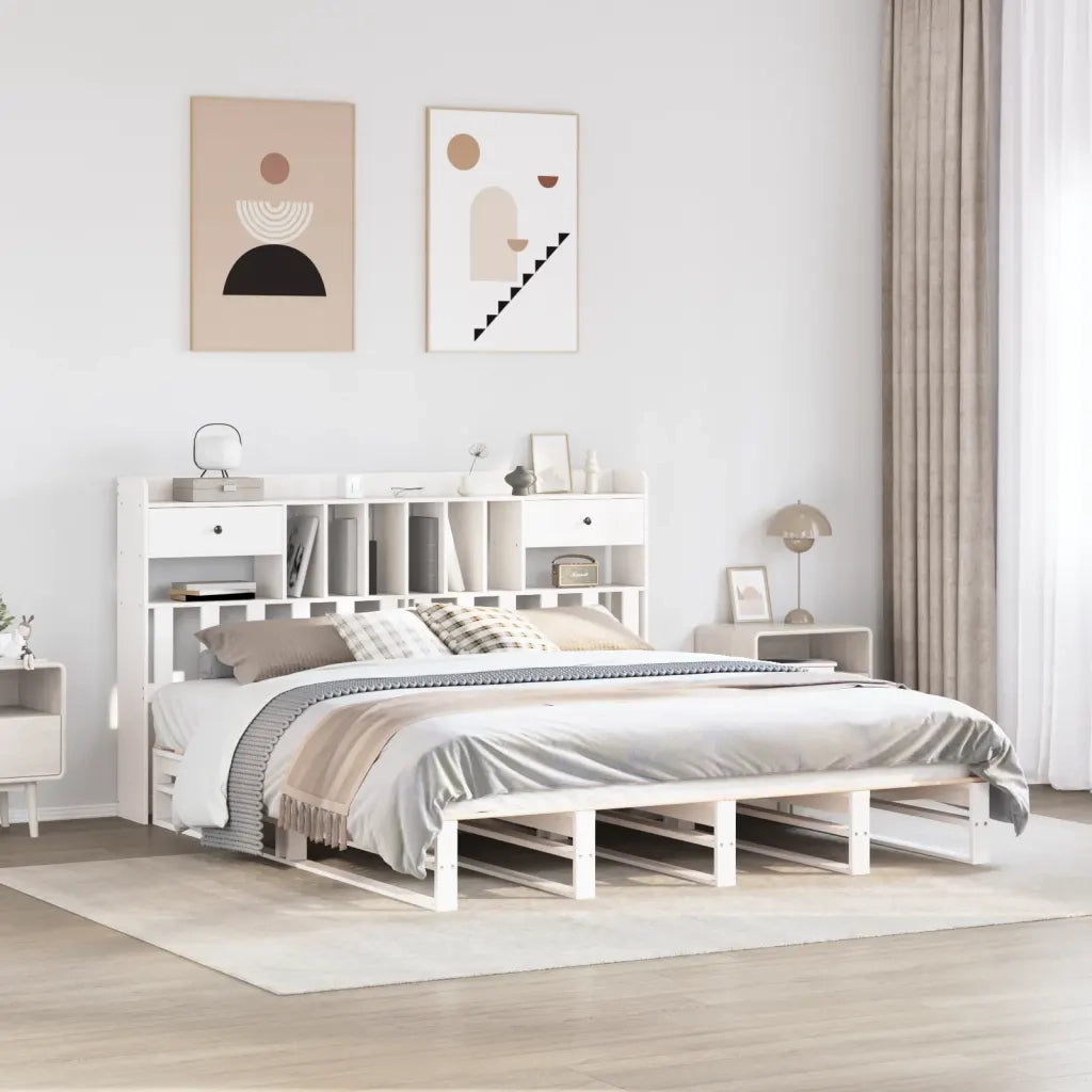 vidaXL Giroletto con Libreria senza Materasso 180x200 cm in Legno Pino