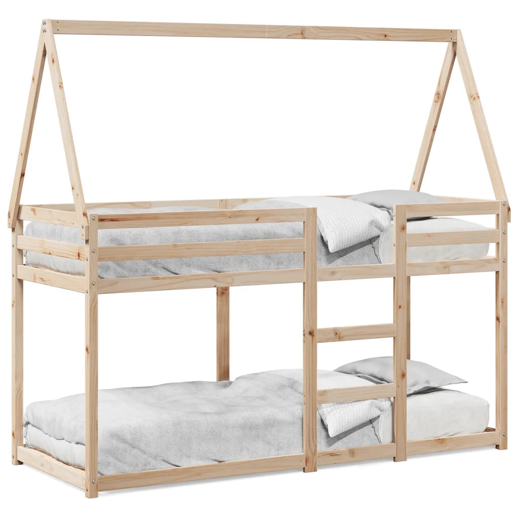 Letto a Castello con Tetto 75x190 cm in Legno Massello di Pino