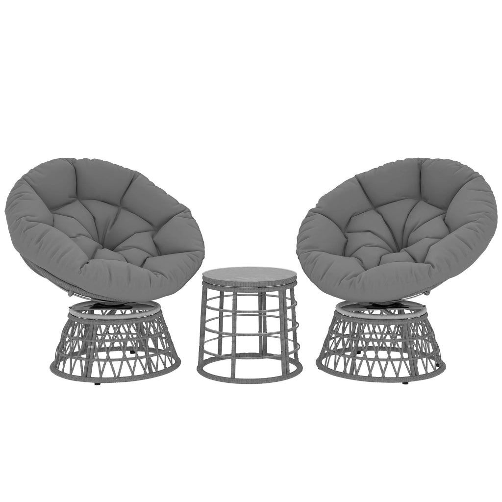 Set Giardino 3 Pezzi con 2 Poltrone Papasan Girevoli e 1 Tavolino Rotondo ¨C zephmum ¨C Resina Poliestere Intrecciata