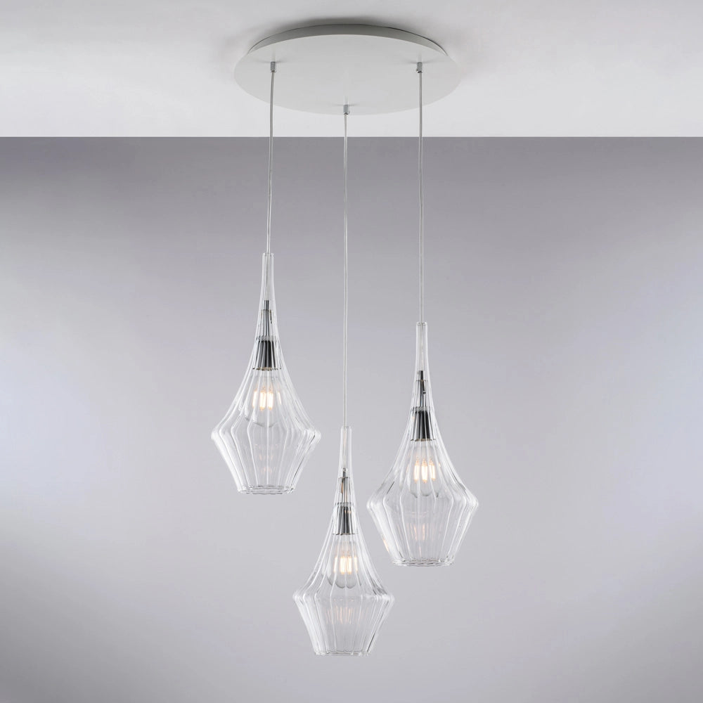 Sospensione in ferro con vetri pyrex 3 luci 50x49