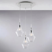 Sospensione in ferro con vetri pyrex 3 luci 50x49