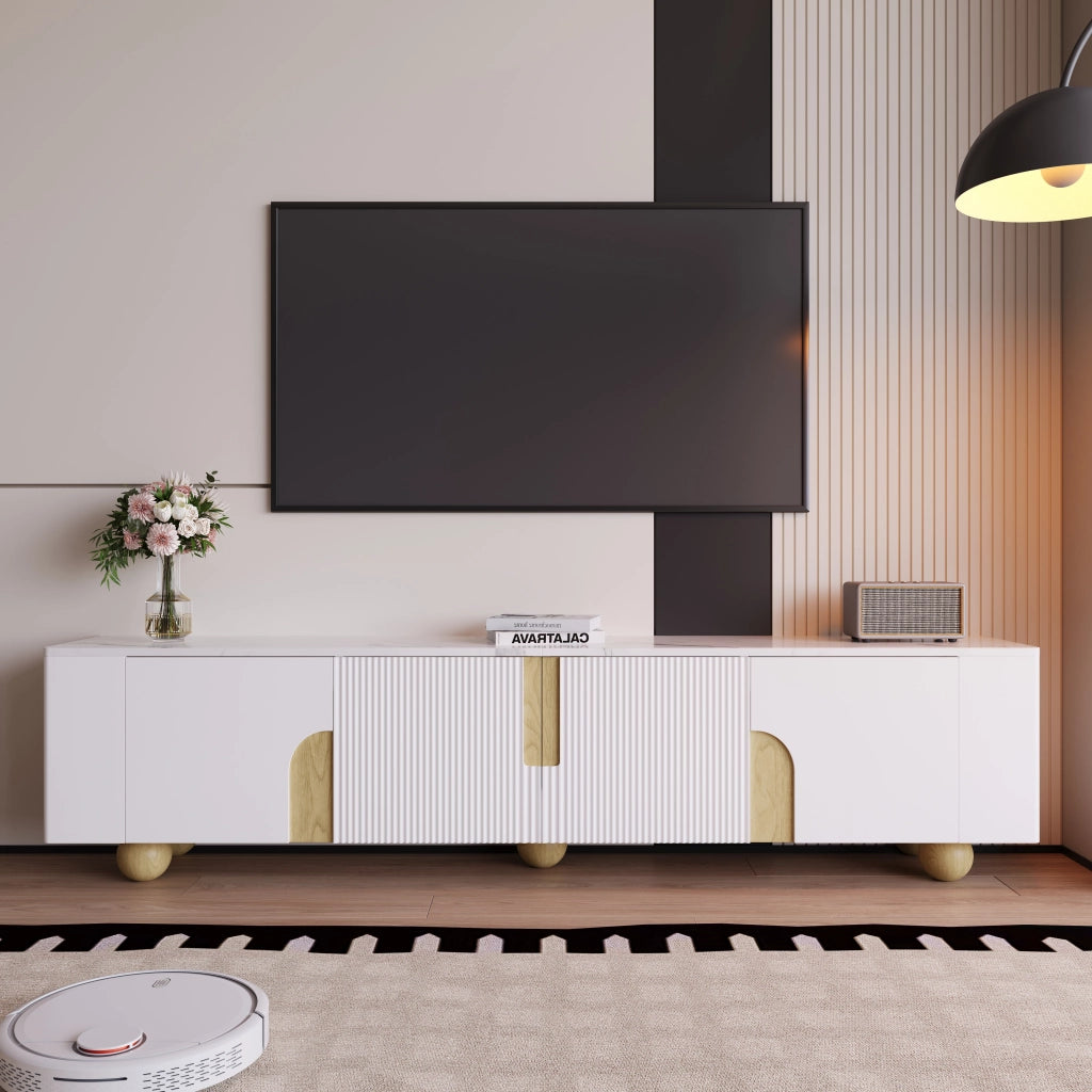 Mobile TV bianco 180 cm - Zephmum- 4 ante design elegante superficie effetto marmo