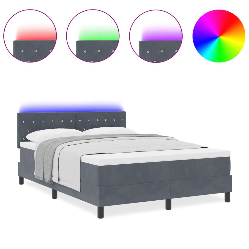 Letto a Box con Materasso e LED Grigio Scuro 160x200 cm Velluto