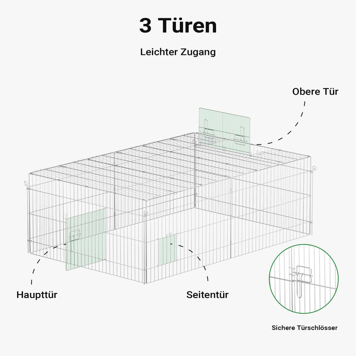 Recinto per piccoli animali 216 x 116 x 65 cm con telo parasole recinzione per conigli e lepri