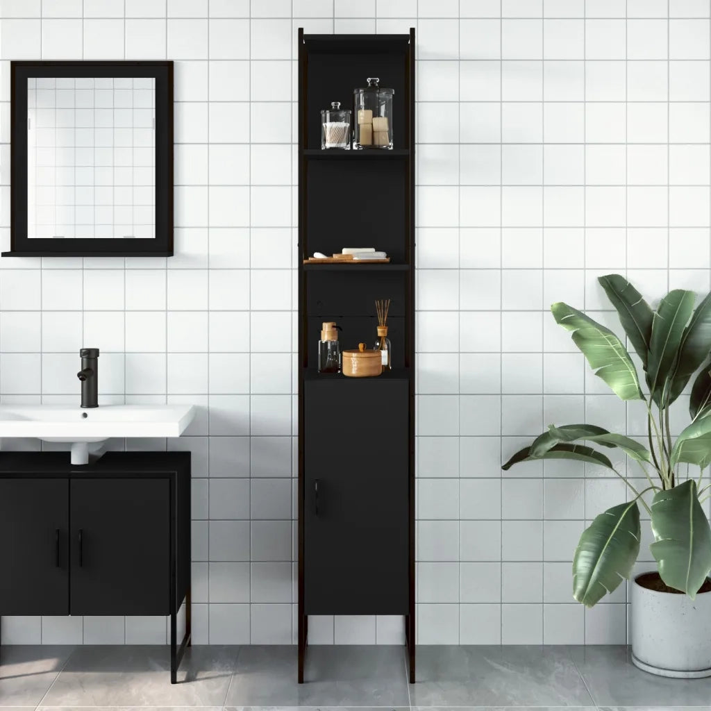 Mobile da Bagno Nero 33x33x185,5 cm in Legno Multistrato 842471