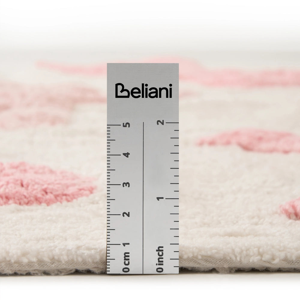Tappeto per bambini rettangolare taftato in cotone bianco e rosa 90 x 130 cm con nastri decorativi