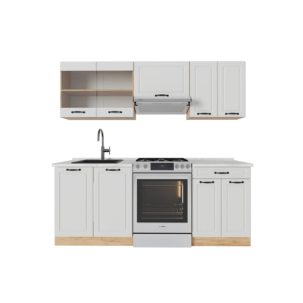 Vicco Cucina componibile Casa di campagna bianca/quercia dorata 200 cm , PL Marmo