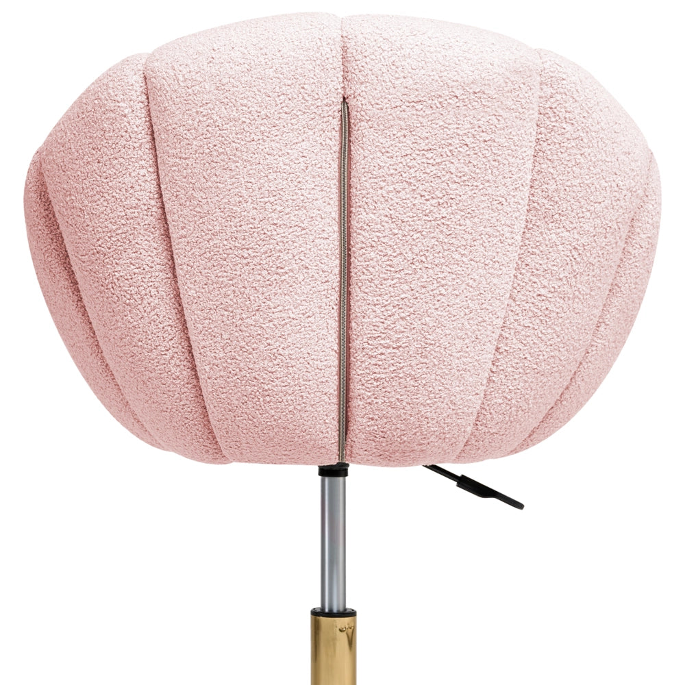 Elegante sedia da ufficio girevole in tessuto bouclè rosa pastello con base regolabile in altezza Design moderno Home Office