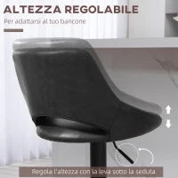 Set da 2 Sgabelli da Bar con Altezza Regolabile, Poggiapiedi e Seduta Girevole in Finta Pelle, Nero