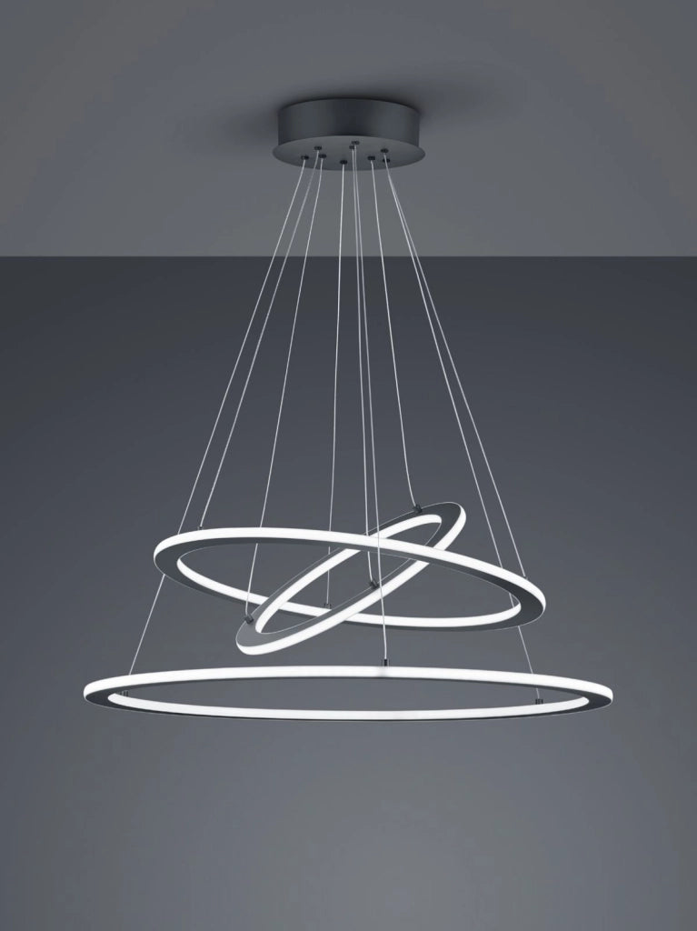 DURBAN SOSPENSIONE LED 75W  8900lm, 3000KTRIPLO ANELLO ANTRACITE INTENSITA' REGOLABILE A SCATTO D. 80CM
