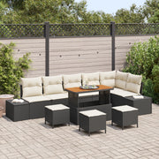 Set Divano da Giardino 10 Pezzi con Cuscini Rattan Polietilene Nero