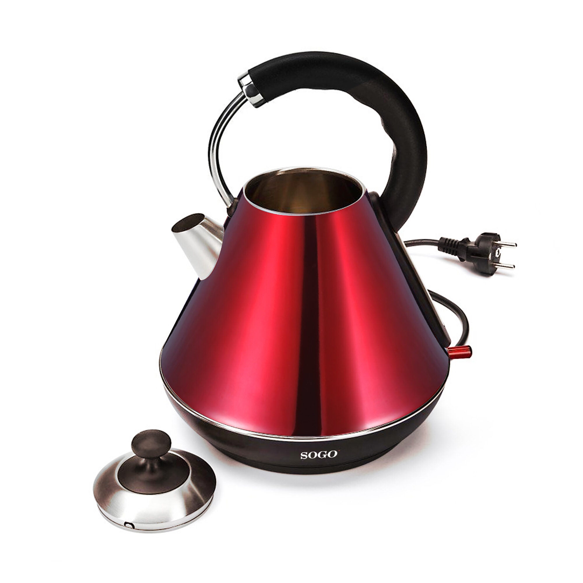 SOGO Bollitore Senza Fili 1.8L 2200W – Elettrico, Design Ergonomico, Acciaio Inox, Spegnimento Automatico, Protezione Surriscaldamento