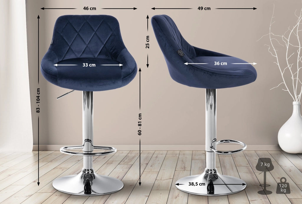 2er Set Barhocker Lazio Samt chrom