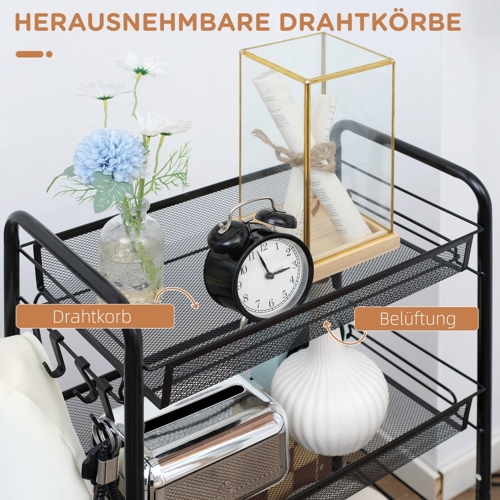 Carrello da cucina con 4 cestini ¨C Xylo ¨C acciaio nero con ruote 45x26,5x84 cm