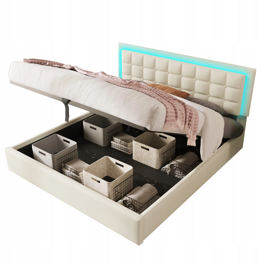 Letto imbottito con illuminazione LED - Xylo - 160x200 - Pelle sintetica bianca