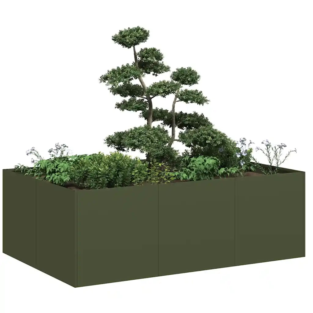 Fioriera-Vaso-Contenitore per Piante Verde Oliva 120x80x40 cm in Acciaio
