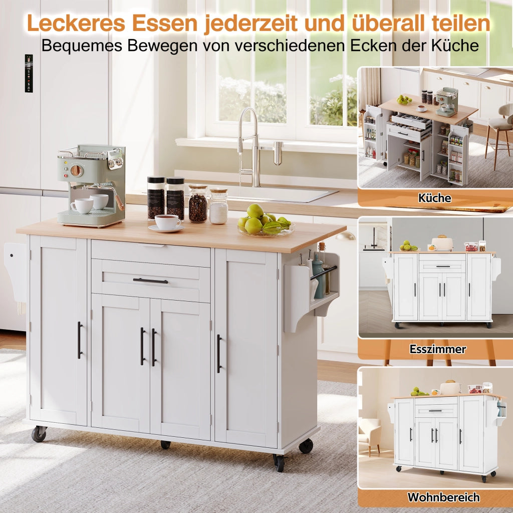 CARRELLO Cucina con piano estensibile 136x70x92 cm Bianco/Naturale MDF