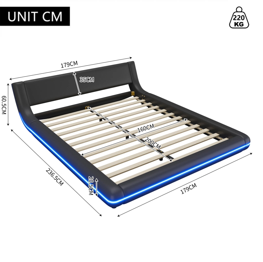 Letto a pavimento 160x200 cm in PU nero con LED RGB