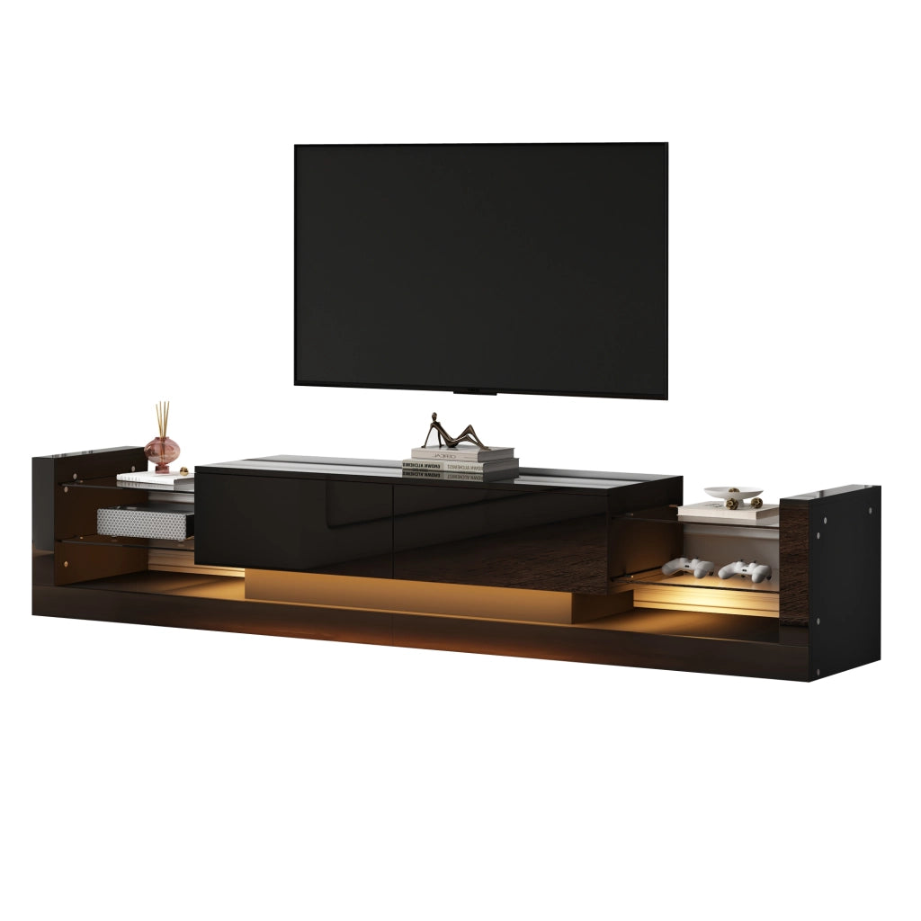 Cassettiera per TV nera in truciolato lucido; lunghezza 181 cm