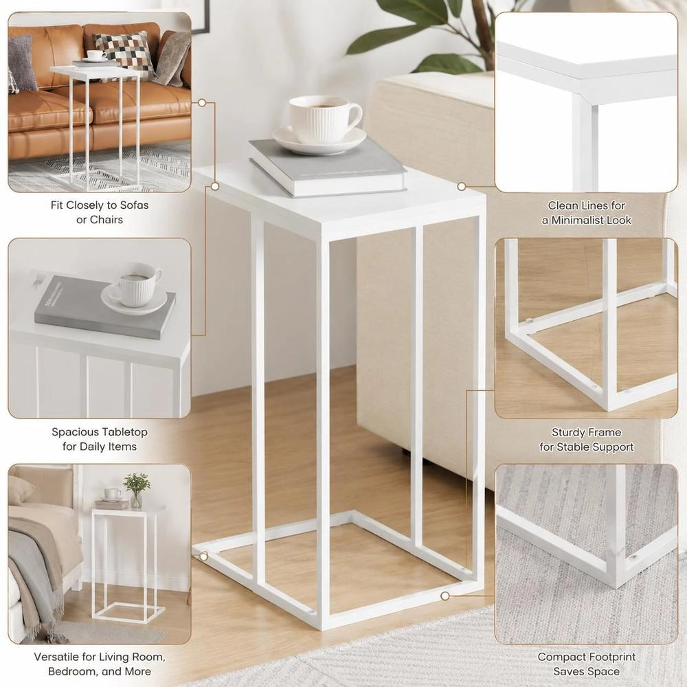 Side Table White 40x30x59 Cm Wood Material