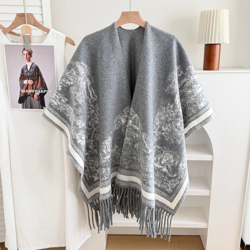 Stylewave Nuova cappa in cashmere scuro con spacco, scialle caldo e reversibile per uomo e donna
