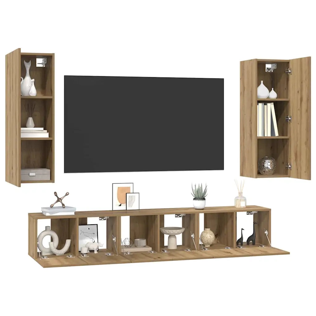 Set mobile TV 5 pz-Set di 5 Credenza per TV Rovere artigianale Legno multistrato 147576